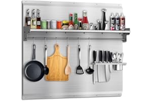 VENFAN 30"x30" Stainless Steel Range Backsplash with Stove & Range Hood - Wall Mount Kitchen Back Panel with Storage Shelf & Knife Rack, Pre-Drilled Holes, Easy to Clean & Install