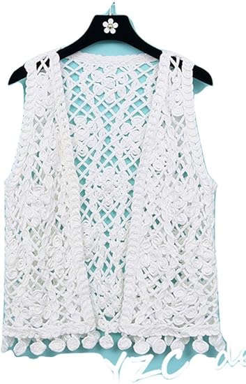 Amazon Sebles 手編み風コットンベスト レイアードに 大きい花柄 可愛い 着心地快適 おしゃれ 重ね着 レディース ホワイト フリー ベスト 通販