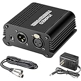 Aokeo 1-Channel 48V Phantom Power Supply with Adapter, Bonus+XLR 3 Pin Microphone Cable for Any Condenser Microphone Music Re
