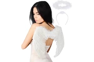 SEVADA Angel Wings Costume for Adult Gilrs, White Black Feather Angel Wings for Kids