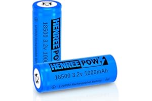 Henreepow 18500 3.2v Rechargeable Battery, 3.2v LiFePO4 Lithium Phosphate Battery 1000mAh for Outdoor Garden Solar Lights, Flashlight (2 Pack)