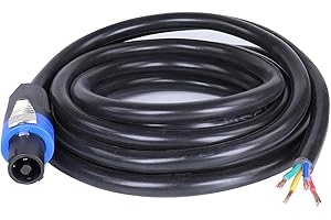 HBU 1 Pack 10 Feet Pro Road Tour 4 Conductor Speakon Cable - 12 Gauge Speak-On to 4-Wire Cables for Chuchero, Tweeters, Mids Wiring (4 Conductors, 10Ft.)