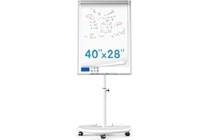Dexboard Mobile Dry Erase Board 40 x 28 inch, Magnetic Whiteboard on Height Adjustable Stand Dry Erase Easel Board with Flipchart Pad
