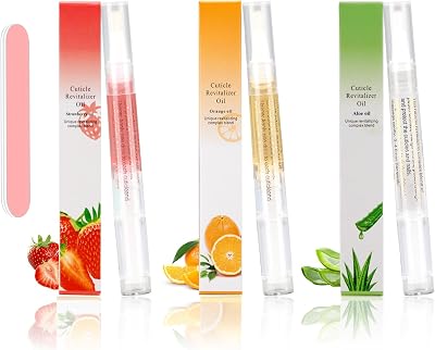 Meschett Cuticle Oil Pen 3Pcs Nail Care with Nail File Orange Strawberry Aloe