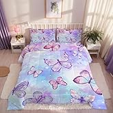 JJCOITR Butterfly Comforter Set Twin Size for Girls Kids Teens Blue Purple Tie Dye Bedding Set 5 Pieces Bed in a Bag