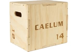 CAELUM 3-in-1 Wood Plyo Box - Non-Slip Plyometric Jump Box for Home & Gym, 400lbs Bearing Fitness Launch Box for Jumping Squats Step-ups Strength Training (‎16" x 14" x 12")