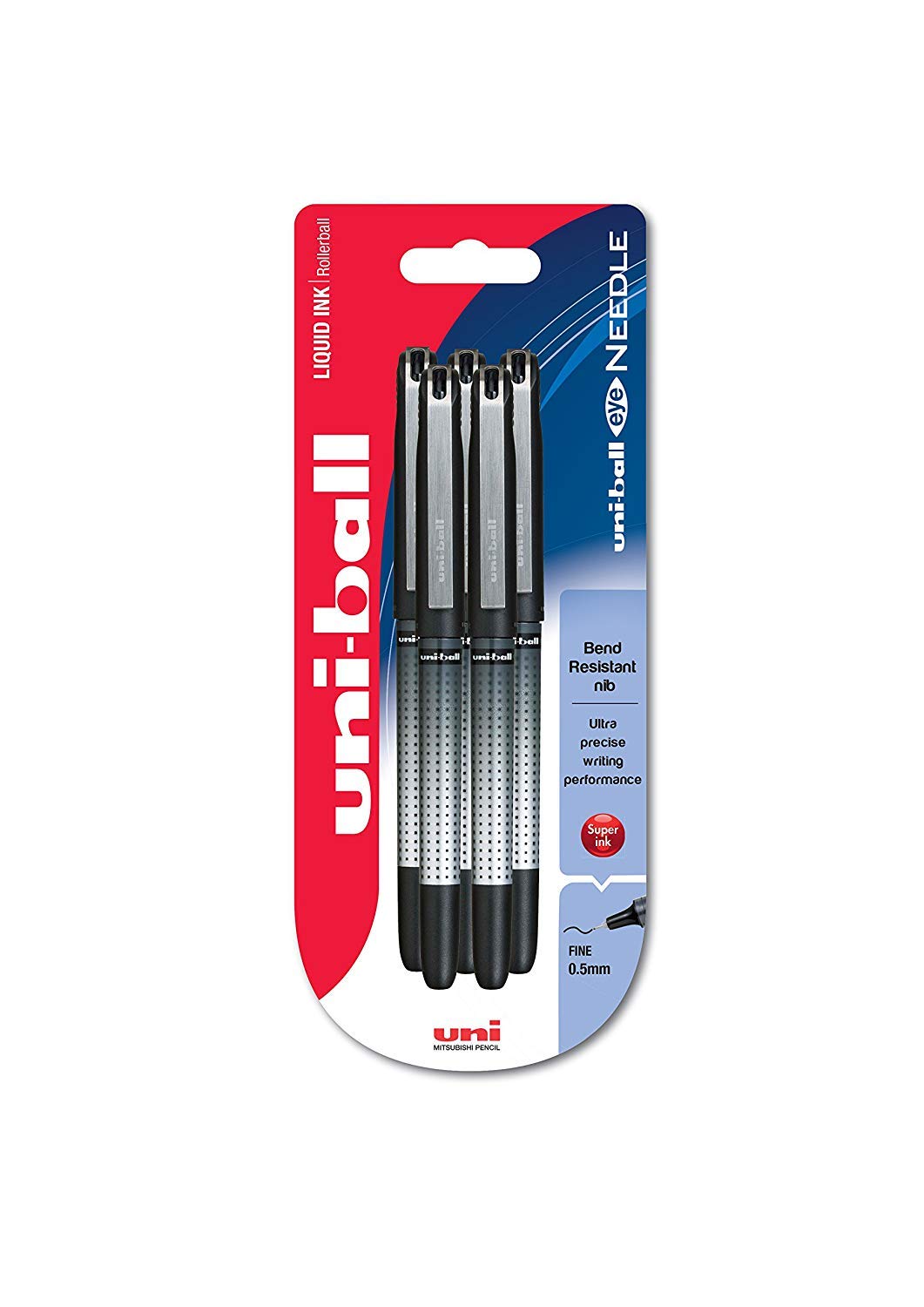uni-ball 153528400 UB-185S Eye Needle Rollerball Pens, Black Tamper-Proof Ink, .5mm Needle Nib, Package of 5 โ image 1