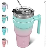BJPKPK 40 oz Tumbler With Handle And Straw Stainless Steel Insulated Tumbler Cups For Water Or Ice Coffee,Bubble Gum
