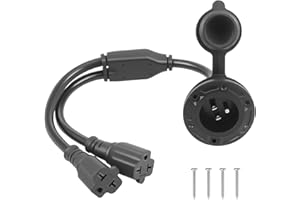 CQDAXUMY 20A 125V RV Shore Power Inlet Plug, 12AWG Heavy Duty AC Port Plug with 5-in-1 T-Blade Adapter, 16" Extension Cord & 