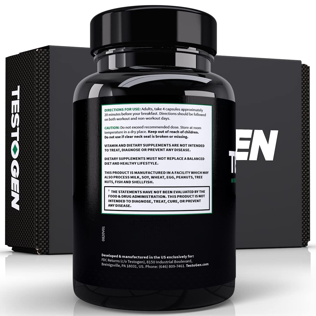 TestoGen Booster for Men - Natural Male Vitality Supplement to Combat Low Energy Levels, Fight Fatigue, Support Weight Control, Muscle Growth & Focus - 3-Month Supply