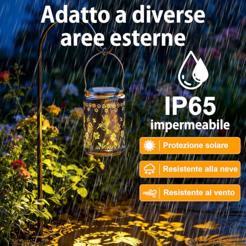 SOLARBABY Solar Lantern for Outdoor, 2 Pieces Hummingbird Solar Lamps for Garden, Metal, Waterproof Garden Lights for Outdoors Patio Garden Terrace Balcony, Warm White