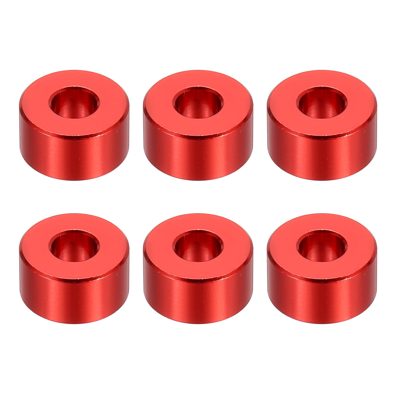 PATIKIL M6 Aluminum Spacers, 6 Pcs Metal Spacers Aluminum 6.2mm ID x 15mm OD x 8mm L Aluminum Spacer Screw Standoff Round for 1/4" or M6 Screw Bolts,Red