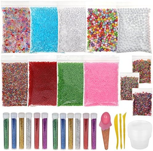 35 Pack Slime Making Kits Staff Supplies Foam Balls &Fishbowl Beads&Glitter Shake Jars&Fruit Flower Candy Slices Accessories&Slime Tools&Clear Containers for Slime Art DIY
