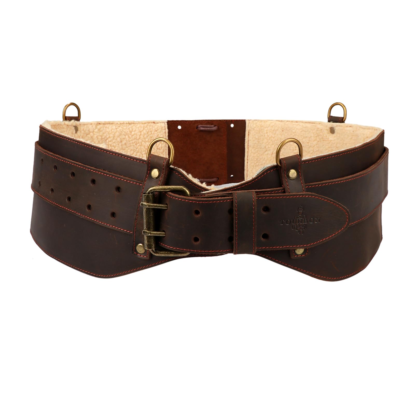 TOURBON Genuine Leather Tool Belt for Carpenters Electricians Padded Work Belt Stronghold Belt System