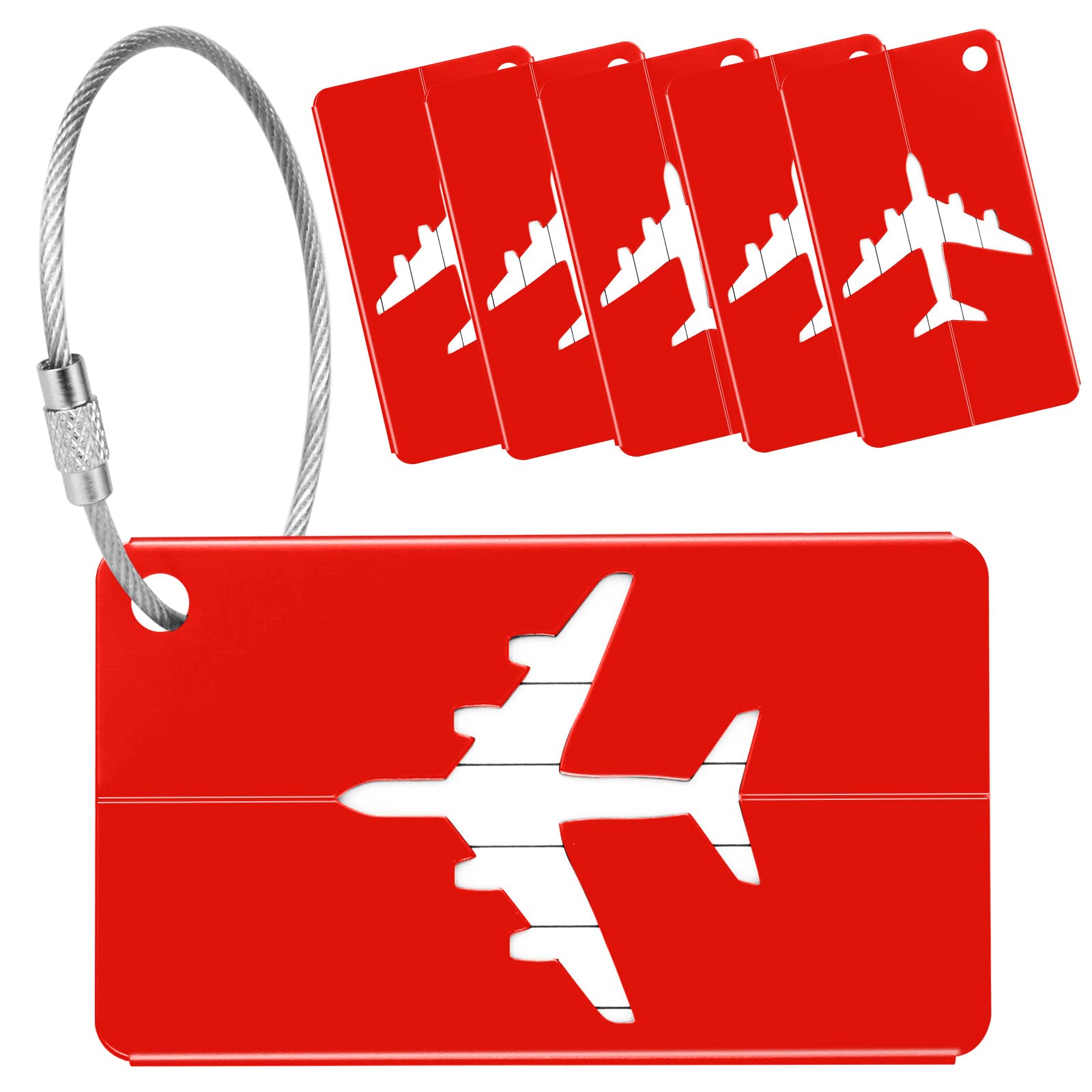 Yizhet Luggage Tags for Suitcases, 6 Pack Luggage Labels Aluminium Alloy Suitcase Tags with Steel Loop for Travel Baggage Identity ID Labels (Red)