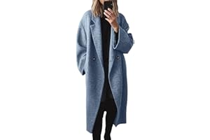 yoeasy Women's Winter Notch Lapel Double Breasted Pea Coat Wool Blend Long Sleeve Casual Long Trench Coat