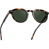 WMP Eyewear - Men's Modern Geometric P-3 Round Retro Polarized Sunglasses, Lightweight Acetate Frame, Premium UV Protection