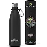 Greens Steel Stainless Steel Water Bottle - 25 oz, Black | Vacuum Insulated Double Wall with Screw Lid/Leak Proof | Thermal Travel Sports Canteen Coffee Flask
