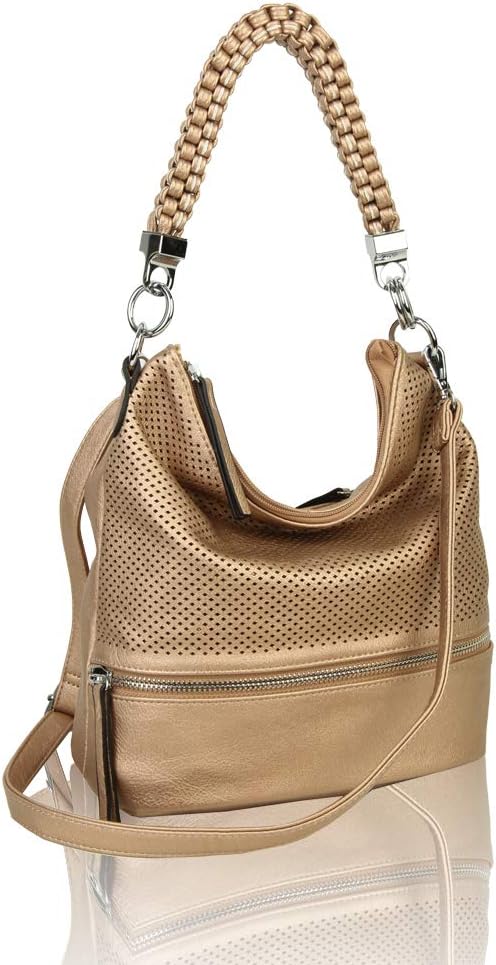 Women's Braided Leather Medium Tote Hobo Shopper Handbag Crossbody Shoulder Bag