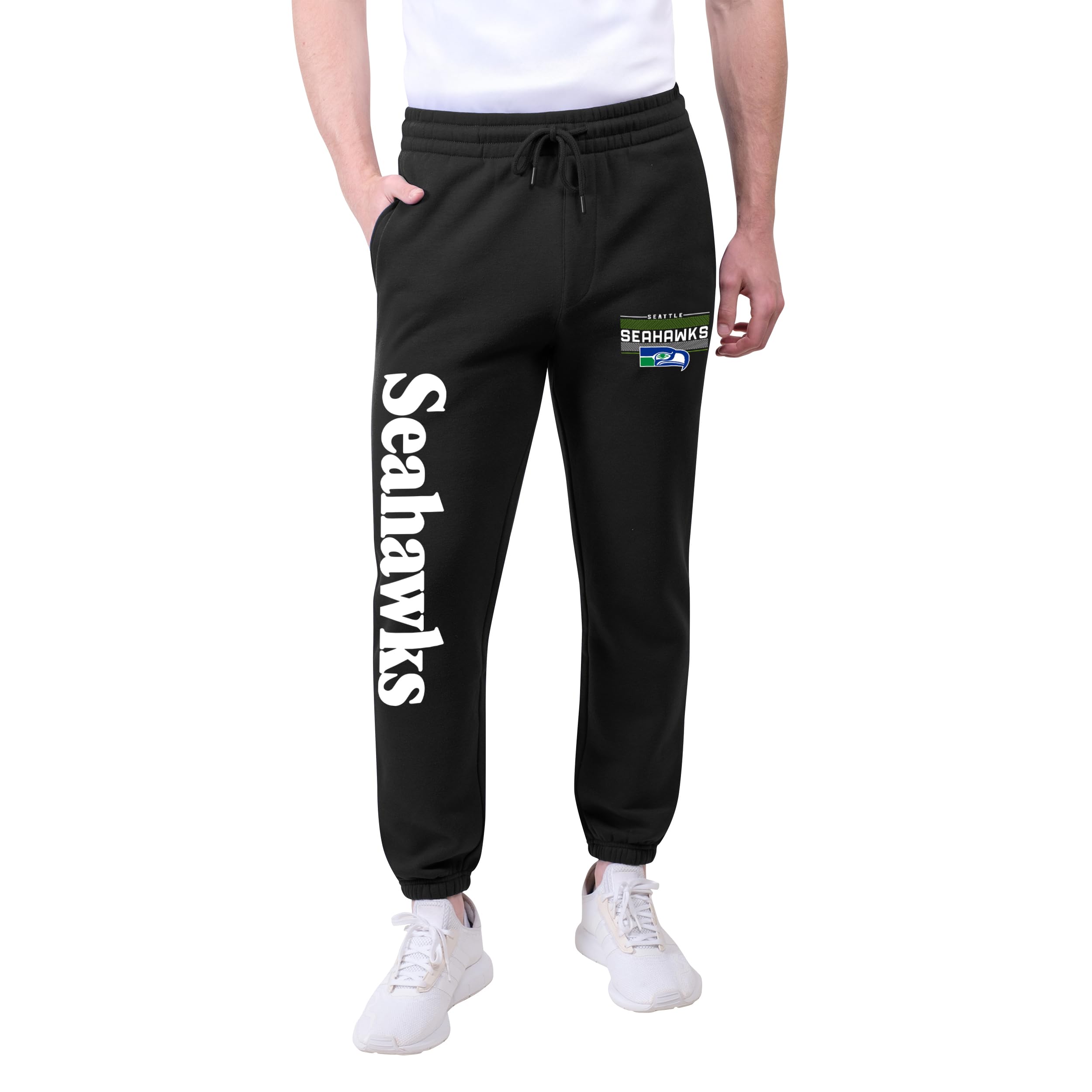 Ultra Game Adults NFL Official Super Soft Vintage Logo Jogger Sweatpants, Seattle Seahawks, Black, Medium Image