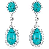 DOLIOX Genuine Turquoise/White Opal/Black Onyx/Amazonite/Amber Dangle Earrings for Women 925 Sterling Silver Teardrop Real Turquoise Jewelry with CZ for Her Wife Mom