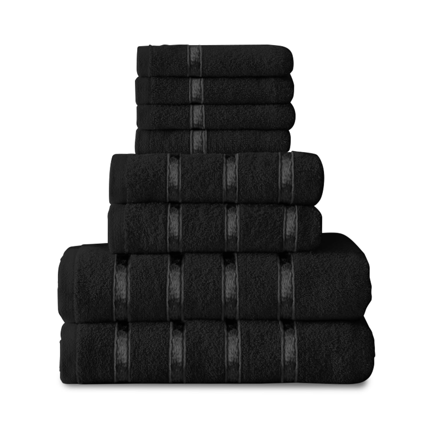 GC GAVENO CAVAILIA 8 Piece Towel Bale Set, Quick Dry Highly Absorbent Cotton Towel Sets Bathroom, Black Towels Sets 450 GSM, 4x Face Towel 2x Hand Towels 2x Bath Towels