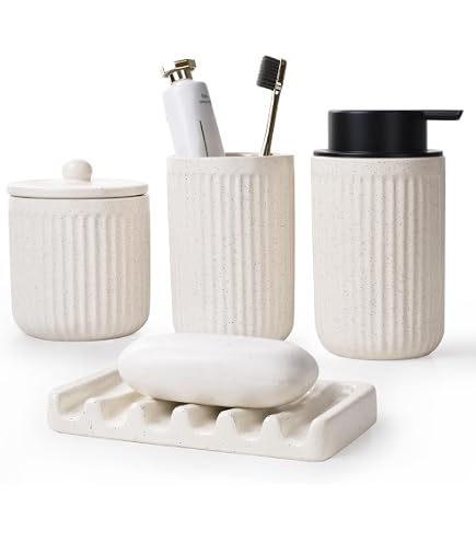 Distributeur De Savon Moussant 325ml En Céramique + Porte-Brosse à Dents Multifonction - Ensemble Salle De Bain Blanc Élégant Bosilunlife