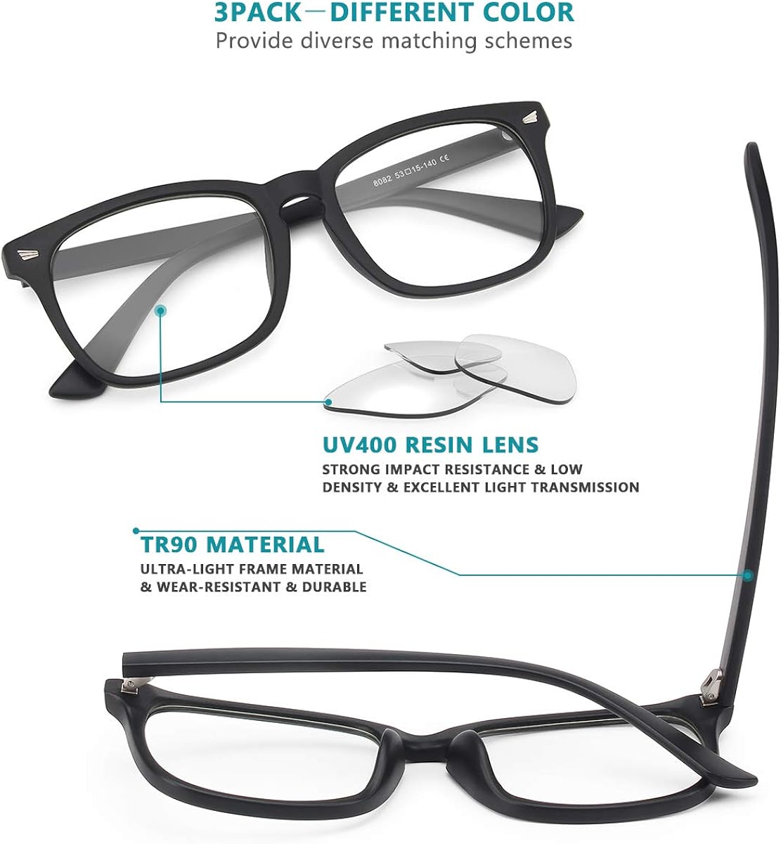 Gaoye 3-Pack Blue Light Blocking Glasses, Fashion Square Fake Nerd Eyewear Anti UV Ray Computer Gaming Eyeglasses Women/Men (Matte Black+Leopard+Transparent): Clothing