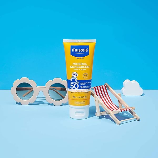 MUSTELA BABY MINERAL SUNSCREEN LOTION SPF 50 BROAD SPECTRUM – FACE & BODY SUN LOTION FOR SENSITIVE SKIN – WATER RESISTANT & FRAGRANCE FREE – REGULAR & FAMILY SIZE