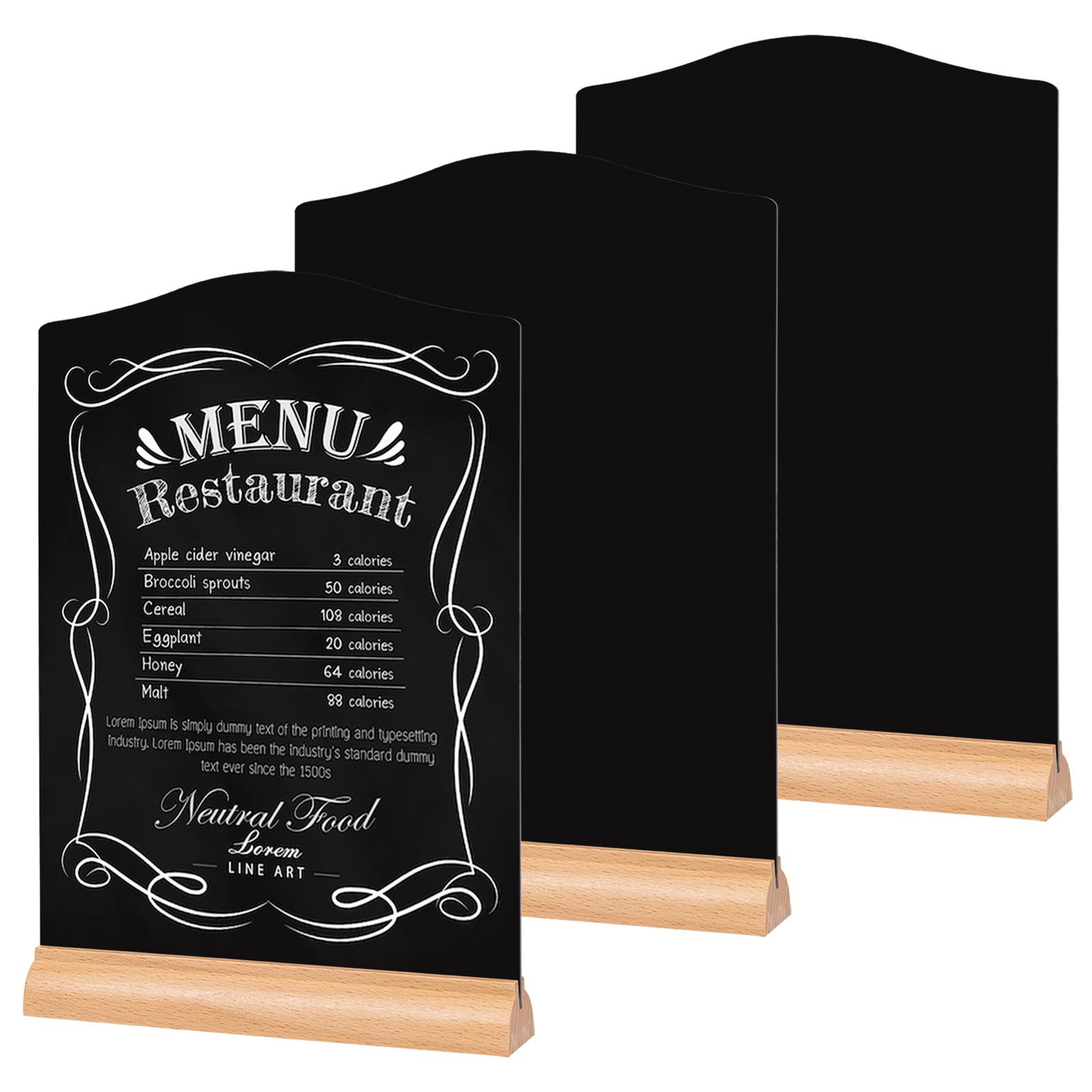 GUOKOFF Chalkboard Signs A5, 3 Pack Small Chalkboard Signs, Table Top Mini Chalkboards, Acrylic Menu Blackboard Message Boards, Double Sided Blackboard with Wooden Base