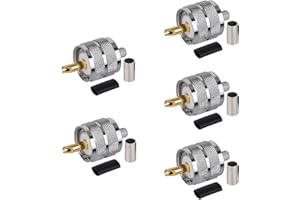 Pack of 5 UHF PL259 PL-259 SO239 Male-Plug Crimp RF Connector for RG58/U LMR195 Coax Cable Compatiable with Ham Radio
