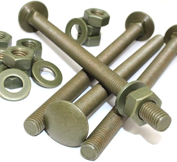 2, M10 x 100mm (4") Exterior Carriage Bolts + Full Nuts & Washers