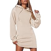 AlvaQ Womens Hoodie Dresses Fall Winter 2025 Casual Long Sleeve Drawstring Pleated Sweatshirt Pullover Tunic Mini Dress