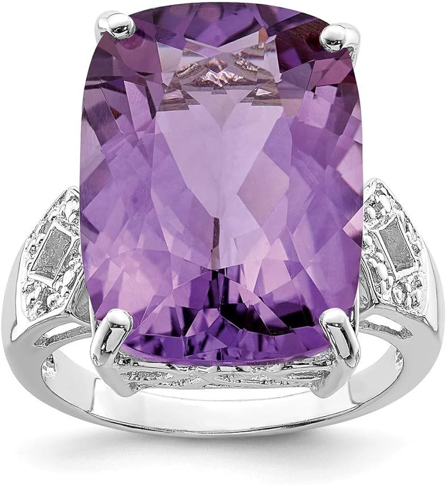 925 Sterling Silver Amethyst and Diamond Ring Size T 1/2 Jewelry Gifts