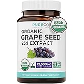 USDA Organic Grape Seed Extract - High Potency 25:1 Grapeseed Supplement with 12,500mg Herbal Equivalent Strength - Antioxidant Support - Vegan &amp; Non-GMO (4 Month Supply)