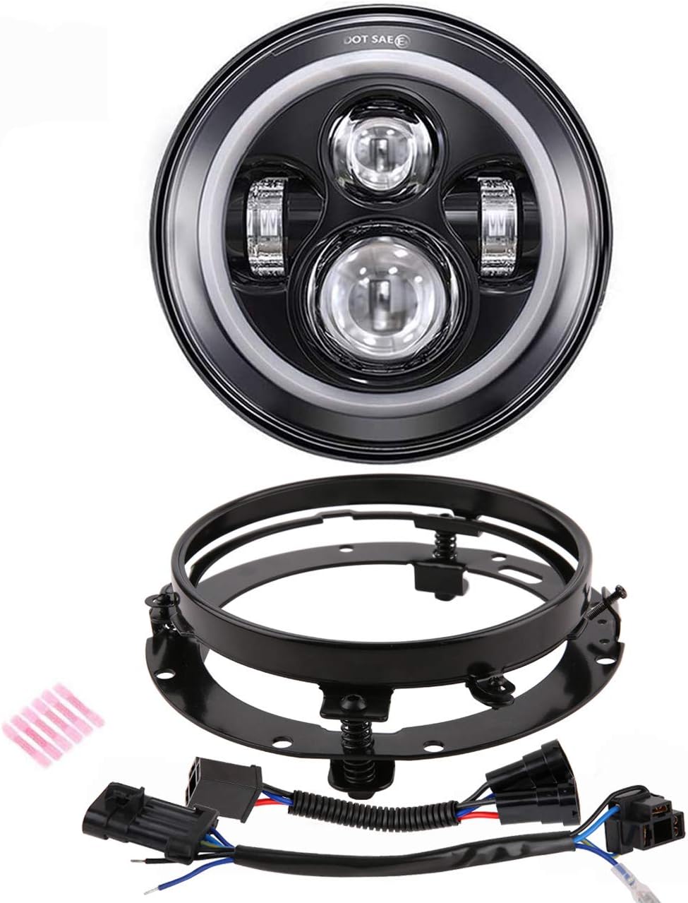 ZOFFROAD 7 inch Black LED Headlight with Halo DRL High Low Beam