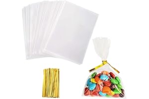 Cellophane Treat Bags, 5x7 Inches Clear Cellophane Bags With Twist Ties 100 Pcs