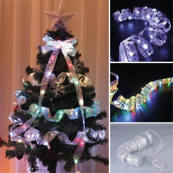 KJE TRADING Christmas Ribbon Fairy Lights – Warm Silver 5 Meter String Lights for Christmas Trees, Curtains & Holiday Party Decoration.