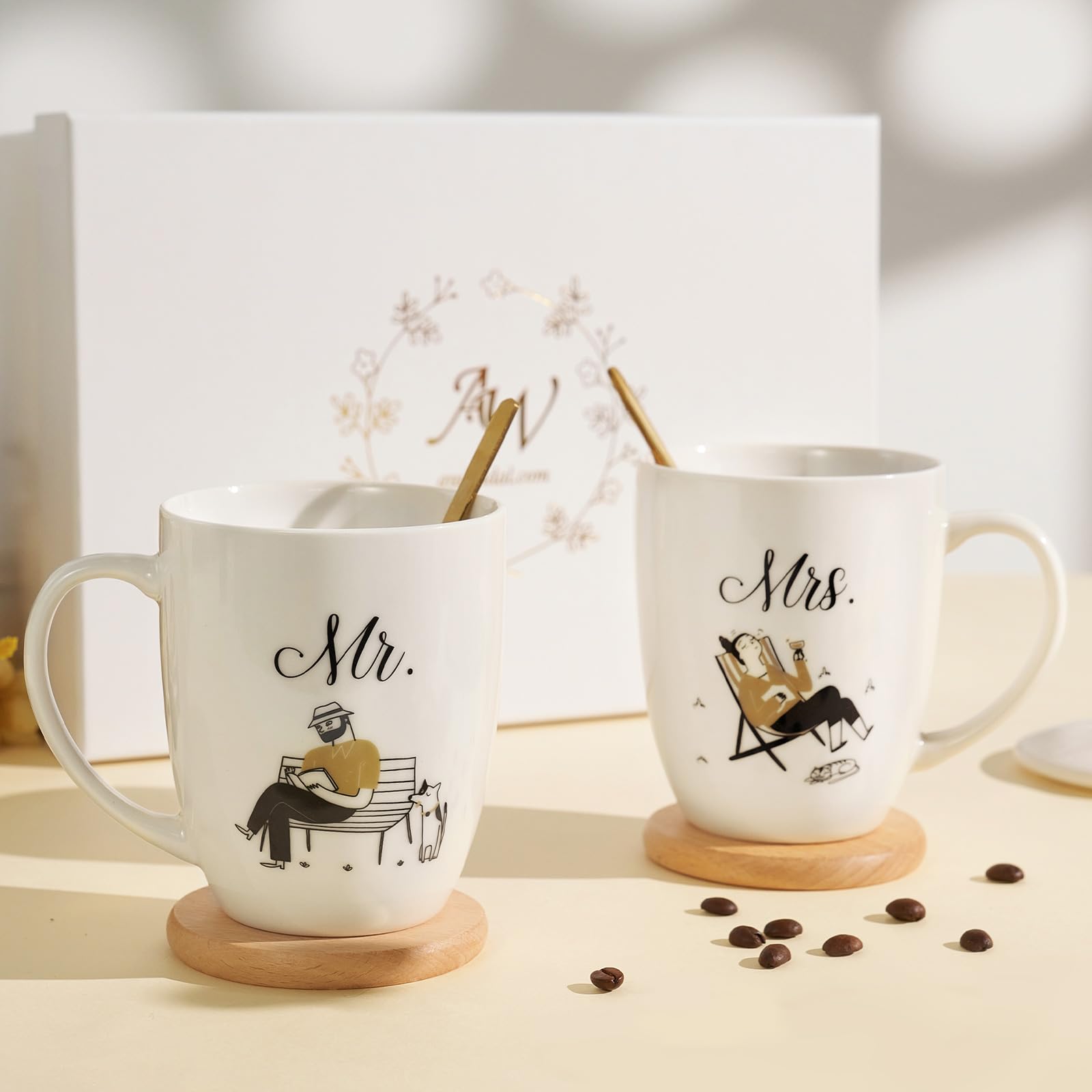 Photo 1 of AW BRIDAL 16 OZ Mr and Mrs Coffee Mug Set of 2, Ceramic Engagement Anniversary Honeymoon Wedding Gifts for Newlywed Couples, Bridal Shower Bachelorette Gift For Bride