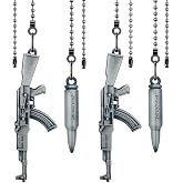 Dotlite 4Pcs Silver Gun & Bullet Shaped Ceiling Fan Pull Chain Extension | Heavy Duty 14 Inch 3mm Ball Beaded String Pull Charm Ornament with Connector for Fan Light Replacement Home Decorations
