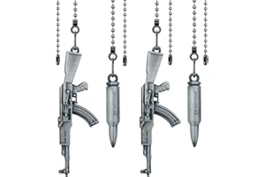 Dotlite 4 Pieces Silver Ceiling Fan Pull Chains Extension Gun Shaped Pendant,14 Inch 3mm Beaded Ball Fan Lamp Chain Extender Ornament with Connector