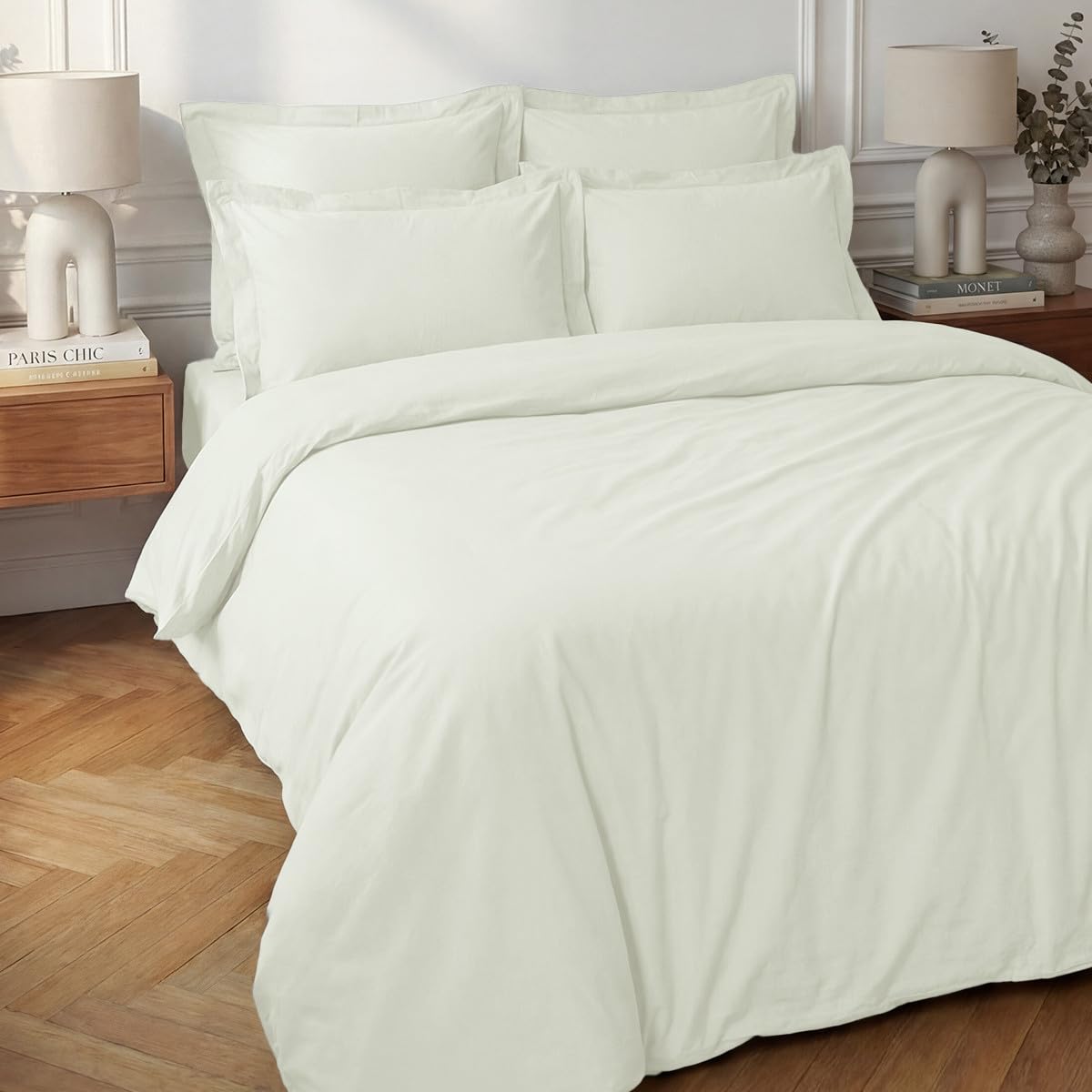 Home Cassiopee hcu80pe-ecr 80 Count Percale Duvet Cover 260 x 240 cm Ecru