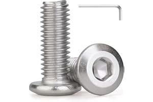 HIRTUOTTER M5 x 15mm 20 Pcs Flat Round Head Hex Socket Cap Screws, 304 Stainless Steel Bolts, Fully Threaded, Bright Finish, Includes Hex Wrench, Furniture, DIY, 3D Printing