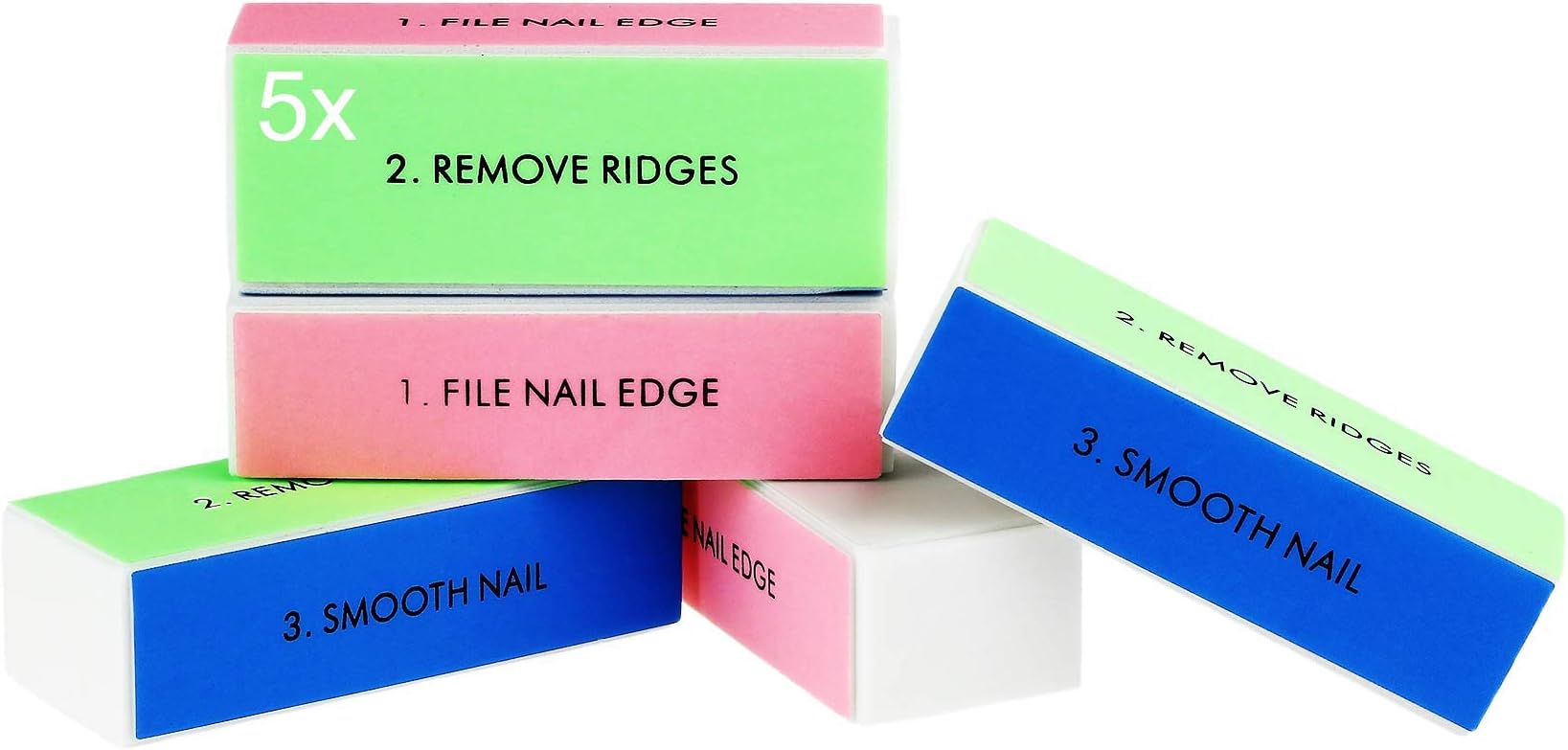 Nail block, professional polishing block, 4 filing and polishing surfaces, manicure for neat and beautiful nails (5x)