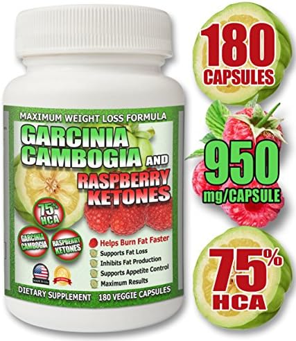 75% HCA - PURE Garcinia Cambogia with Raspberry Ketones for MAXIMUM WEIGHT-LOSS - 180 Capsules