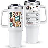 TIKMODERN Mimi Tumbler with Handle 40oz Mimis Gifts for Grandma Best Mimi Ever Insulated Tumbler with with Lid and Straw Christmas Birthday Present for Mimis