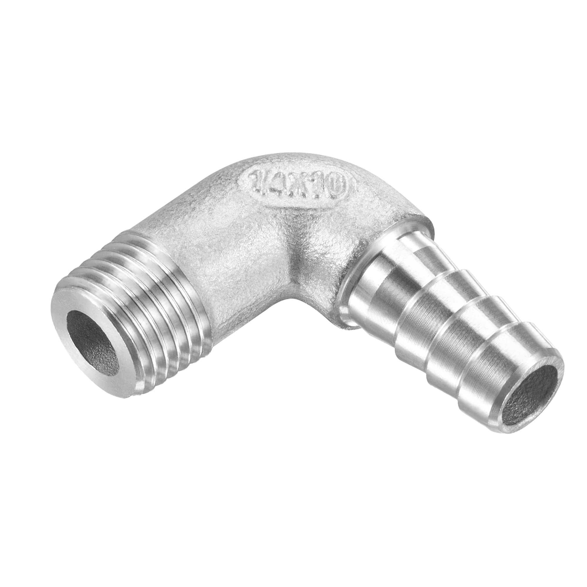 M METERXITY Hose Barb Fittings - 90 Degree Elbow Stainless Steel 10mm Pipe Connector Apply to Water Fuel (G1/4 Male Pipe)