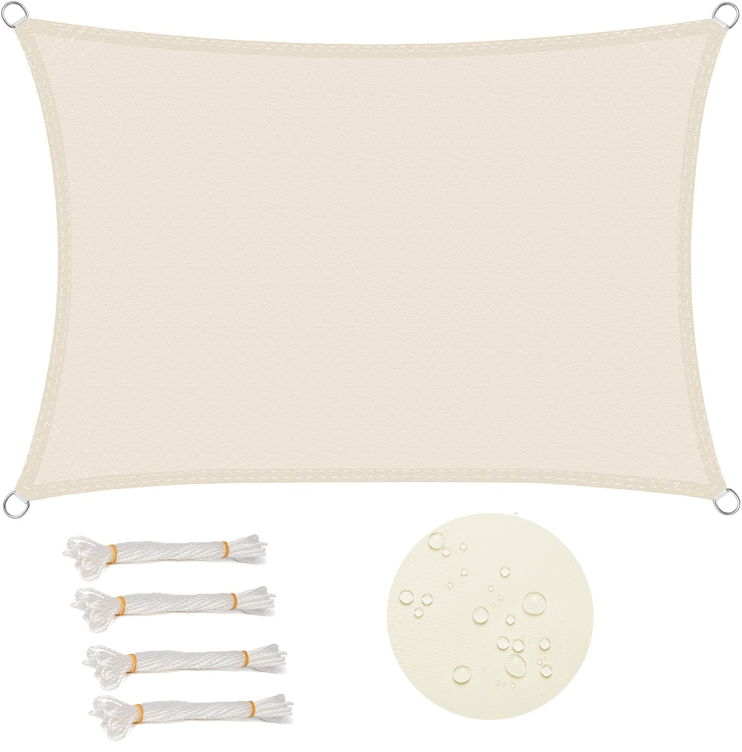 WOLTU Sun Shade Sail 3x4 m Water Resistant Sail Shade Polyester UV Block with Free Rope Sunscreen Awning Canopy for Outdoor Garden Patio Yard Party,Cream