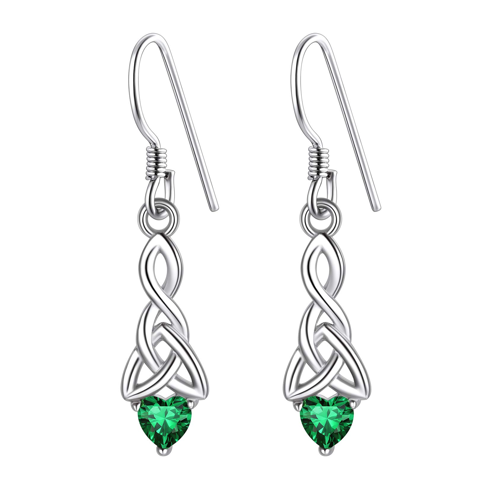 Suplight 925 Sterling Silver Celtic Knot Lever-Back Drop Earrings, Emerald Dangle Earrings, May Birthstone Drop Earrings, Love Knot Dangle Earrings for Women Girls — image 1