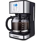 LEEHOO Drip Coffee Maker 2-12 Cup, Programmable Coffee Machine with Glass Carafe&Auto Shut-off&Brew Strength Control for Home